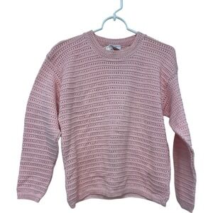 Basicโ Editions Womens Pink Long Sleeve Knitted Sweater Crew Neck Medium Vintage